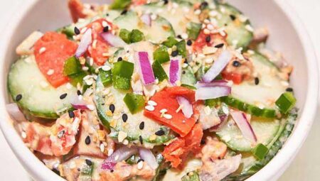 Spicy Salmon Roll Shaken Cucumber Salad